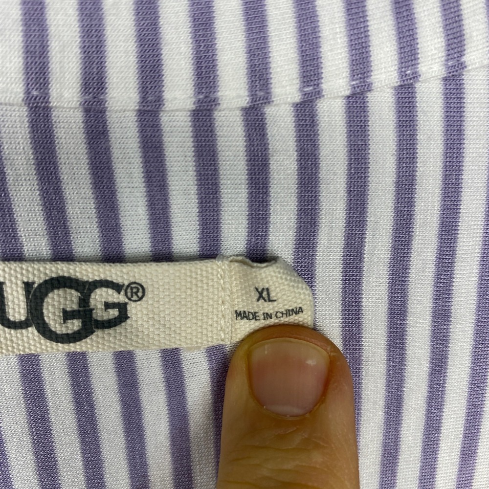 UGG Womens Striped Button Down Nightshirt Purple White 3/4 Sleeve XL Loungewear - Picture 5 of 15